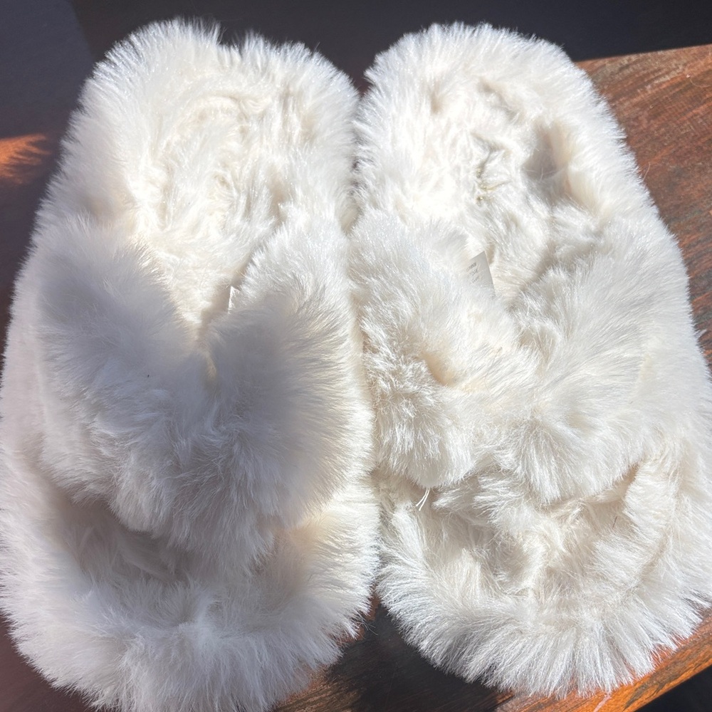 Fluffy White Slippers